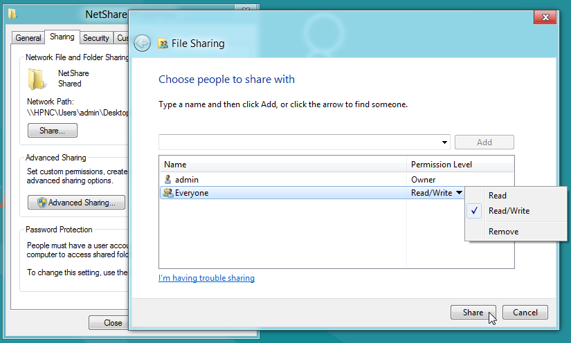 Enable Windows Sharing Vista