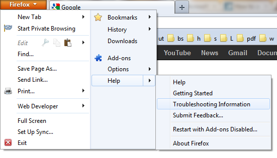 Firefox: Troubleshooting Information