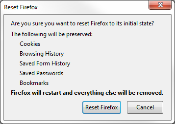 Refresh Firefox dialog