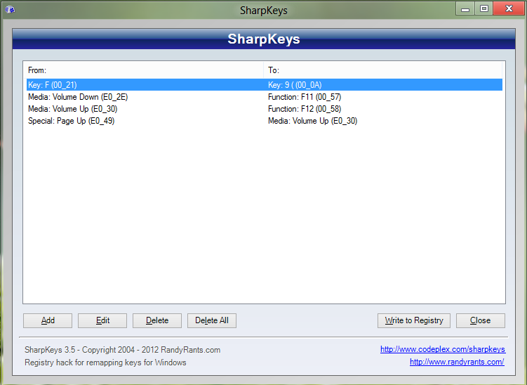 GUI SharpKeys GUI SharpKeys