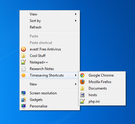 Context sub menu Context sub menu
