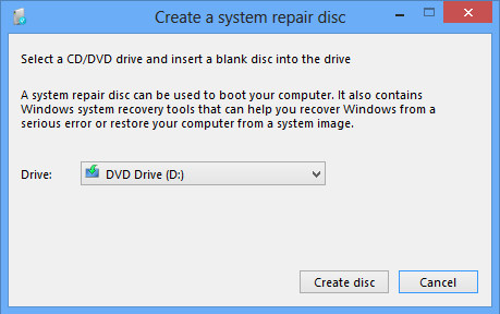 System image repair disc drive