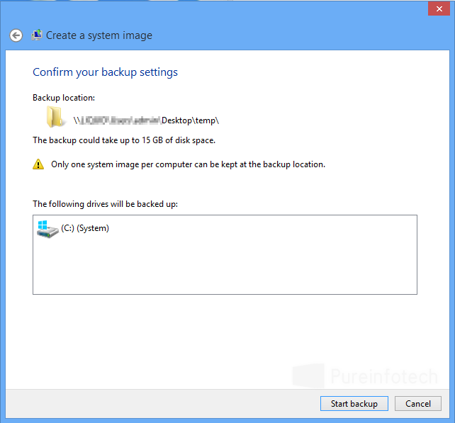 Windows backup widzard