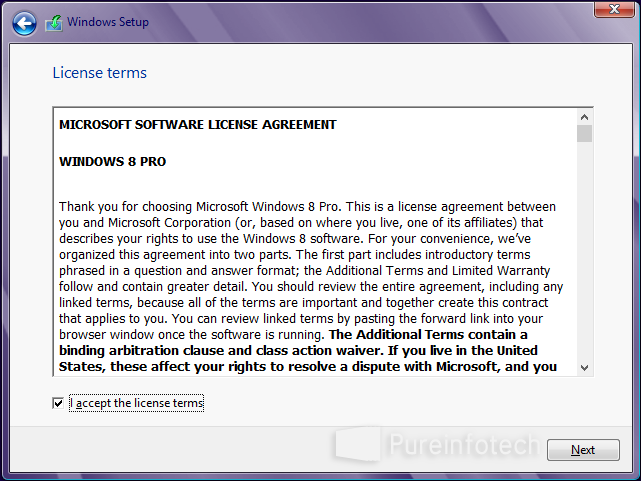 Accept license Windows 8