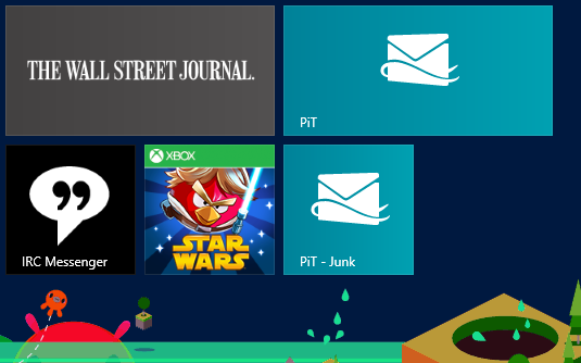 Win 8 Mail pinned Start screen
