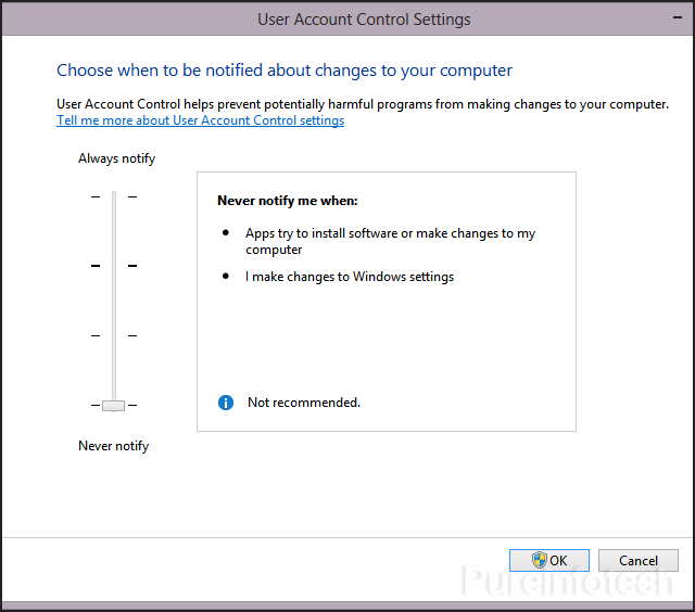 UAC: Never notify