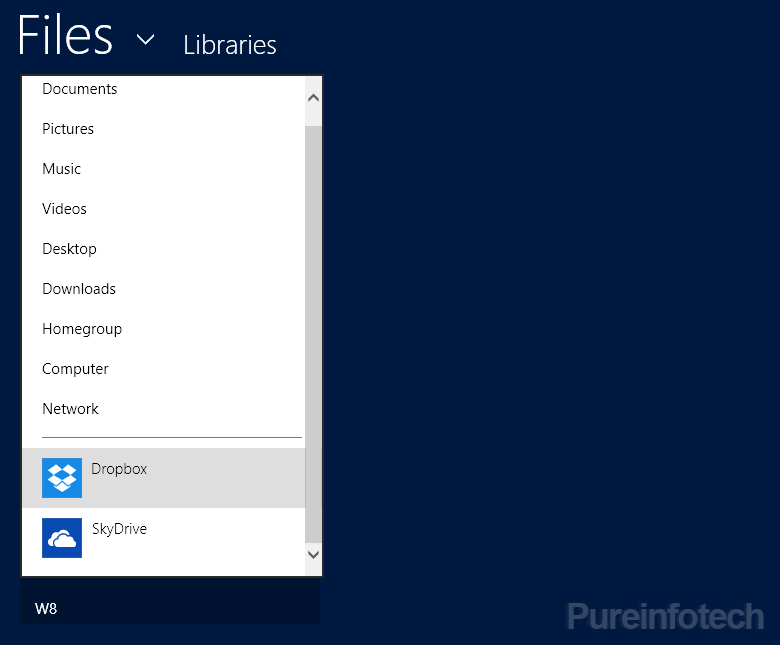 Dropbox upload option Win8 app