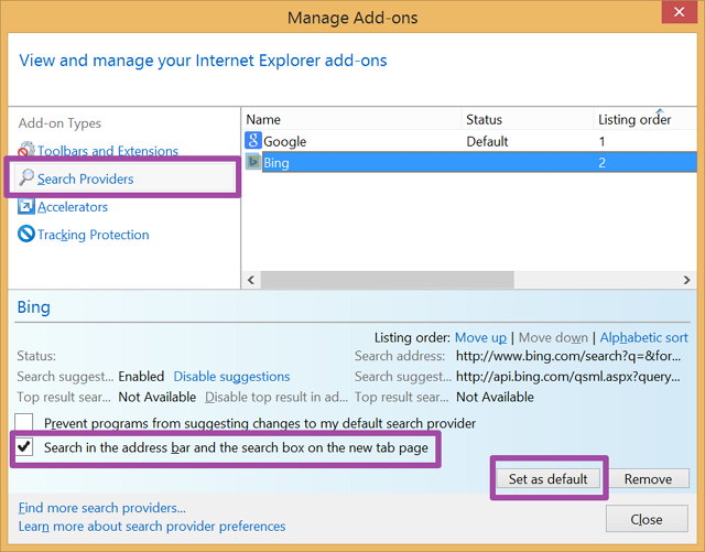 How to remove Bing search box from new tab in IE11