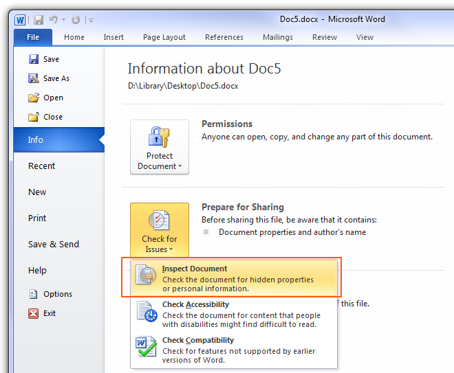 How to remove Microsoft Office 2010 document's hidden or personal ...