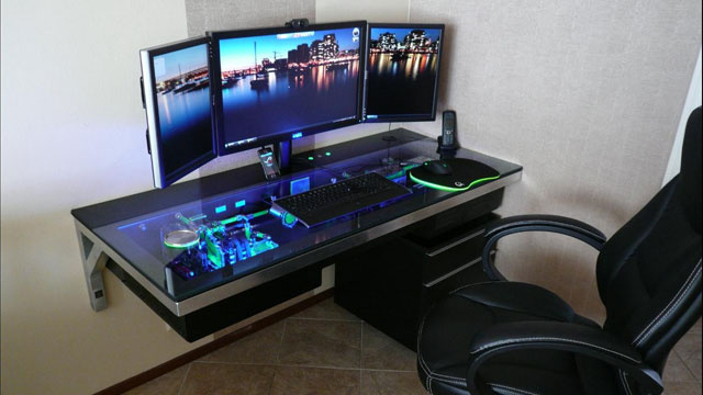 A Workspace With Custom Pc Built Inside An Incredible Desk