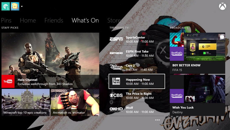 Xbox One November 14 update dashboard with custom background