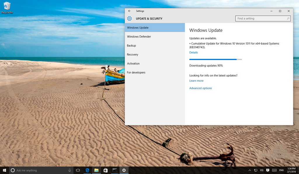 Windows 10 cumulative update KB3140743