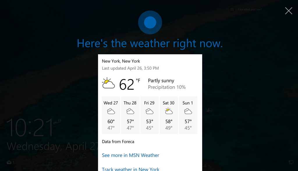 Cortana on the Lock screen on Windows 10 Anniversary Update