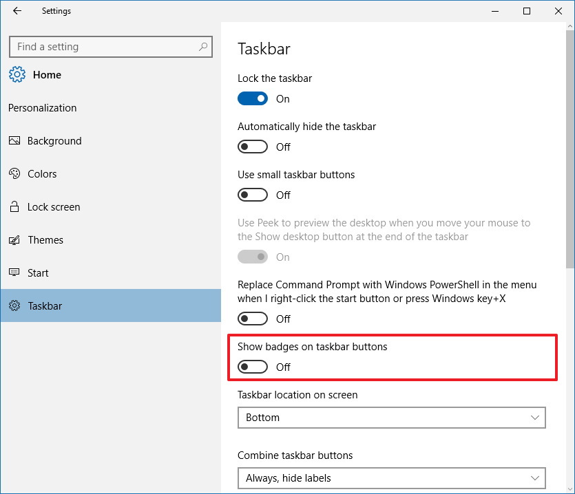 How to disable badge notifications on the taskbar on Windows 10 ...