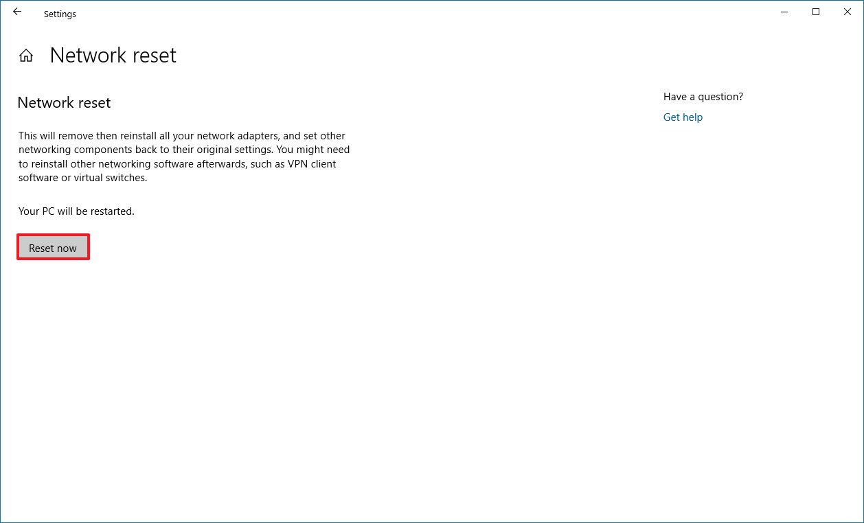 Reset Network Adapter Windows 10