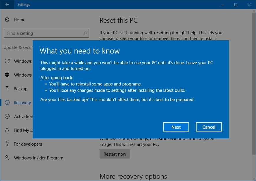 How To Uninstall Windows 10 Fall Creators Update - Pureinfotech