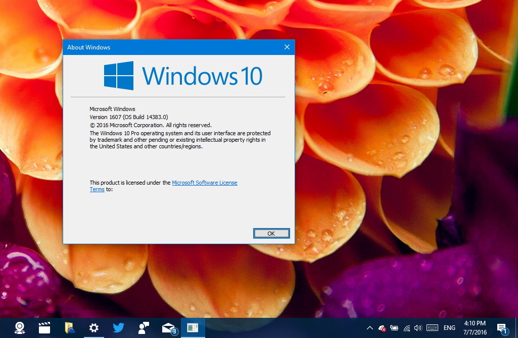 Windows 10 build 14383 without watermark