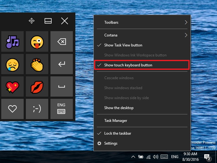 show keyboard on screen windows 10