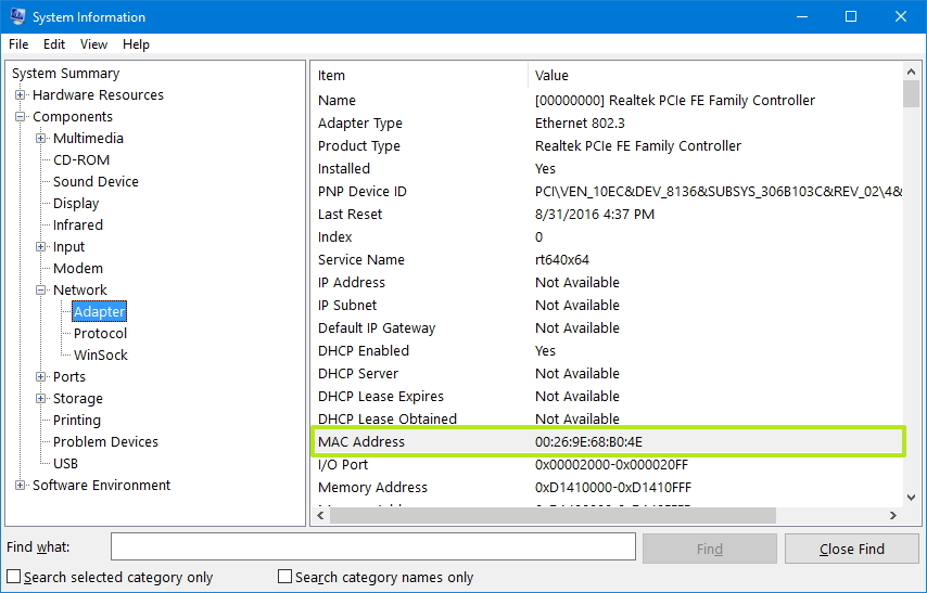 How to find the MAC address of your network adapter on Windows 10 ...