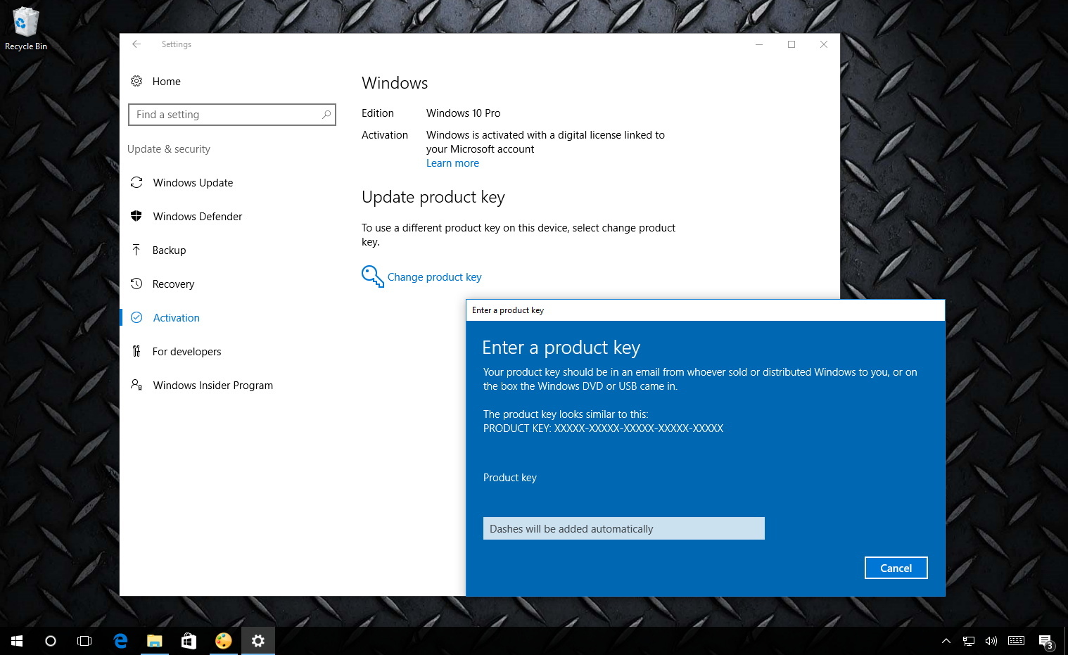 windows 10 pro upgrade using pro key