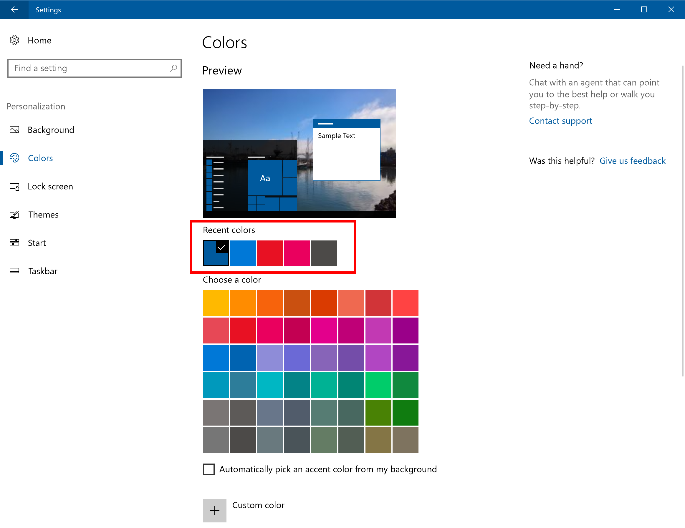 Colors settings