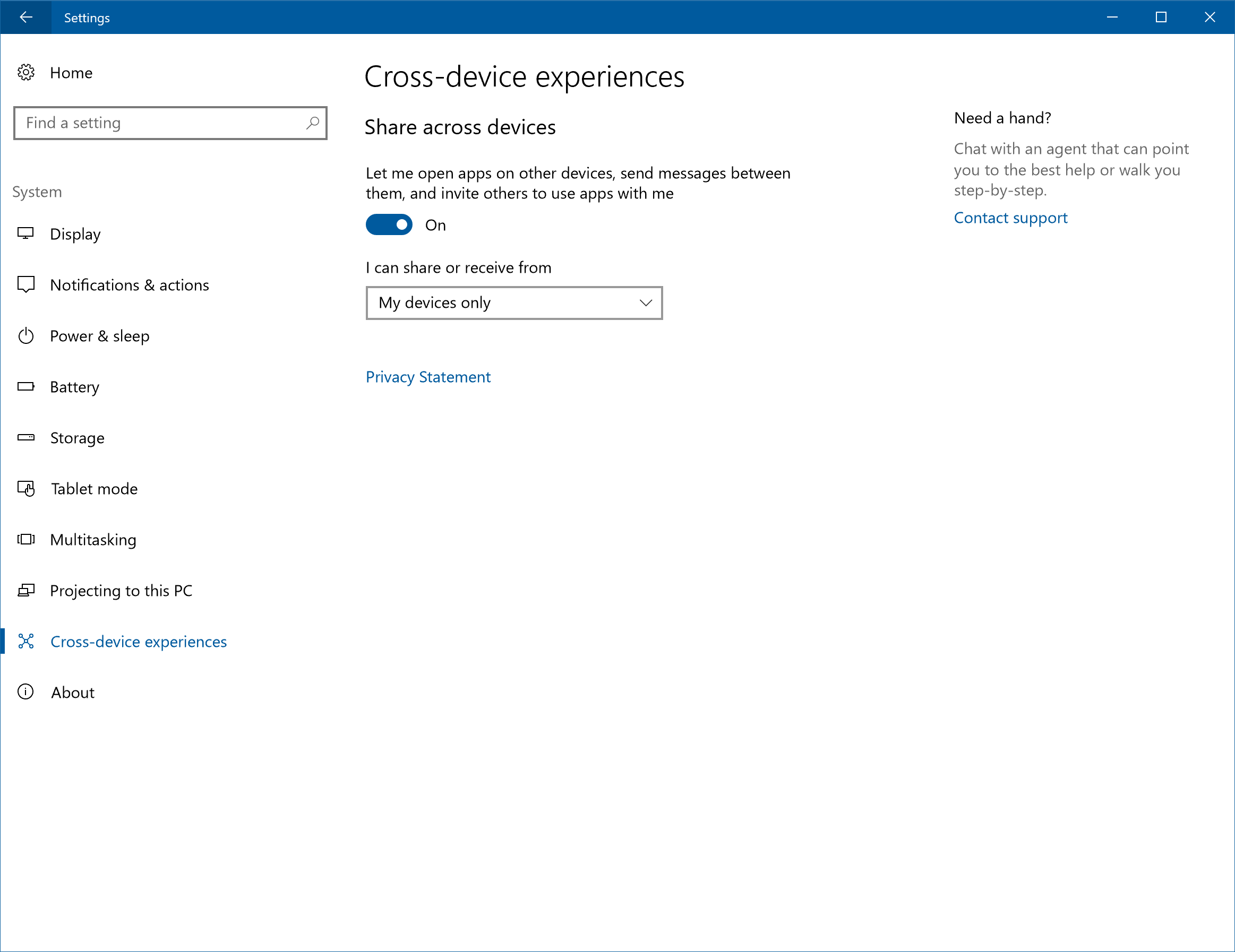 Cross-device experiences settings