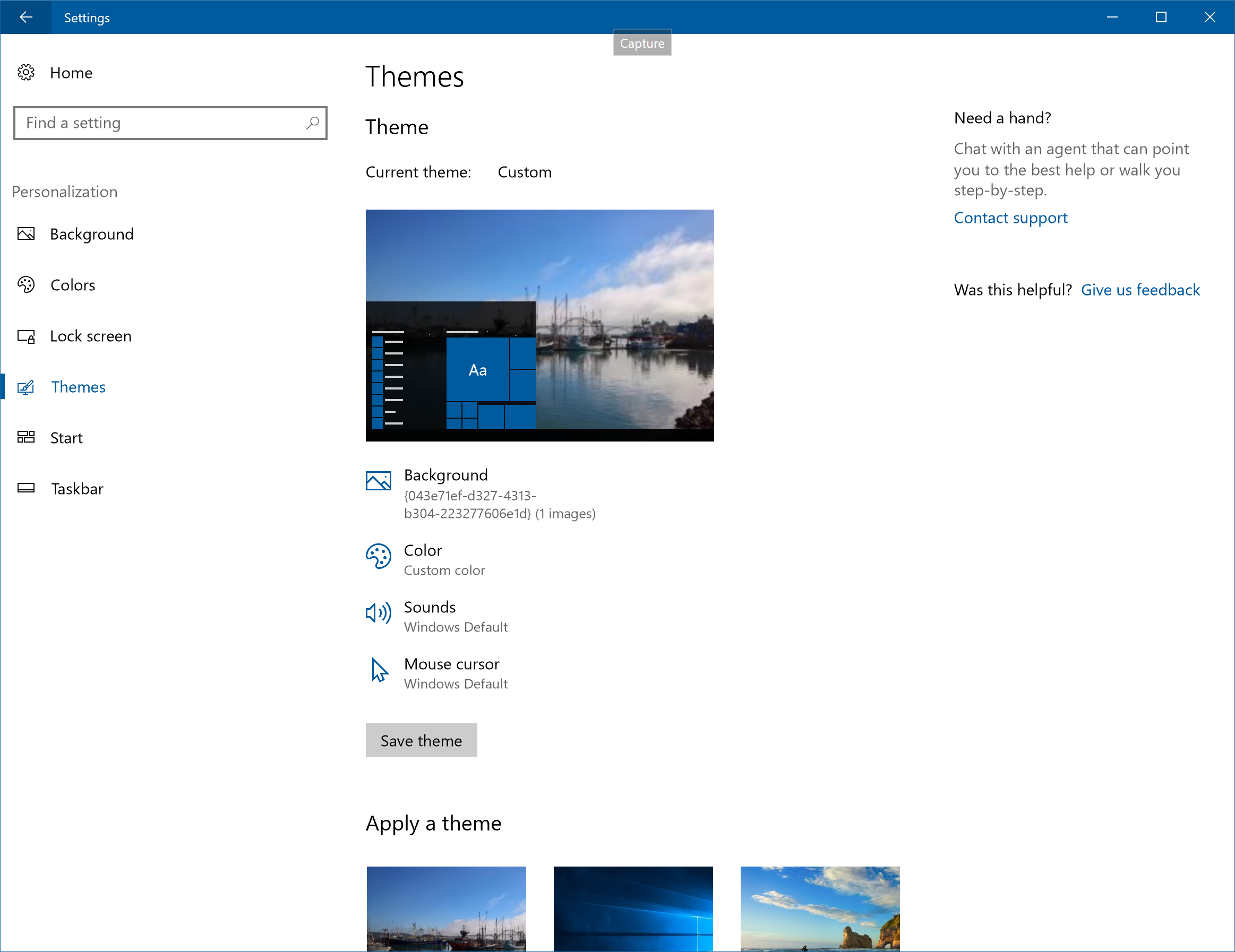 Themes settings