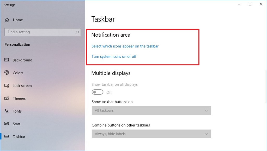 How to add or remove icons from taskbar notification area on Windows 10