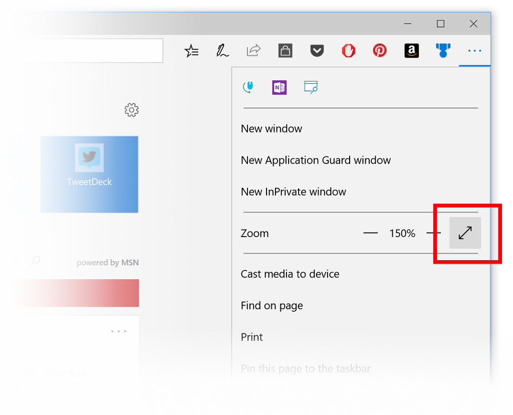 Microsoft Edge fullscreen mode button