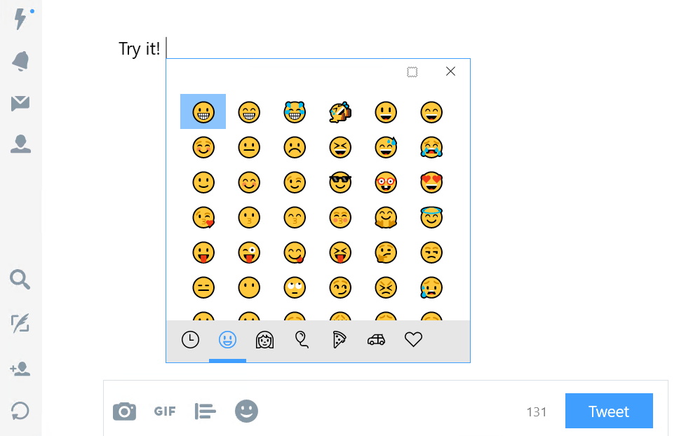 Hardware keyboard emoji panel Windows 10 Fall Creators Update