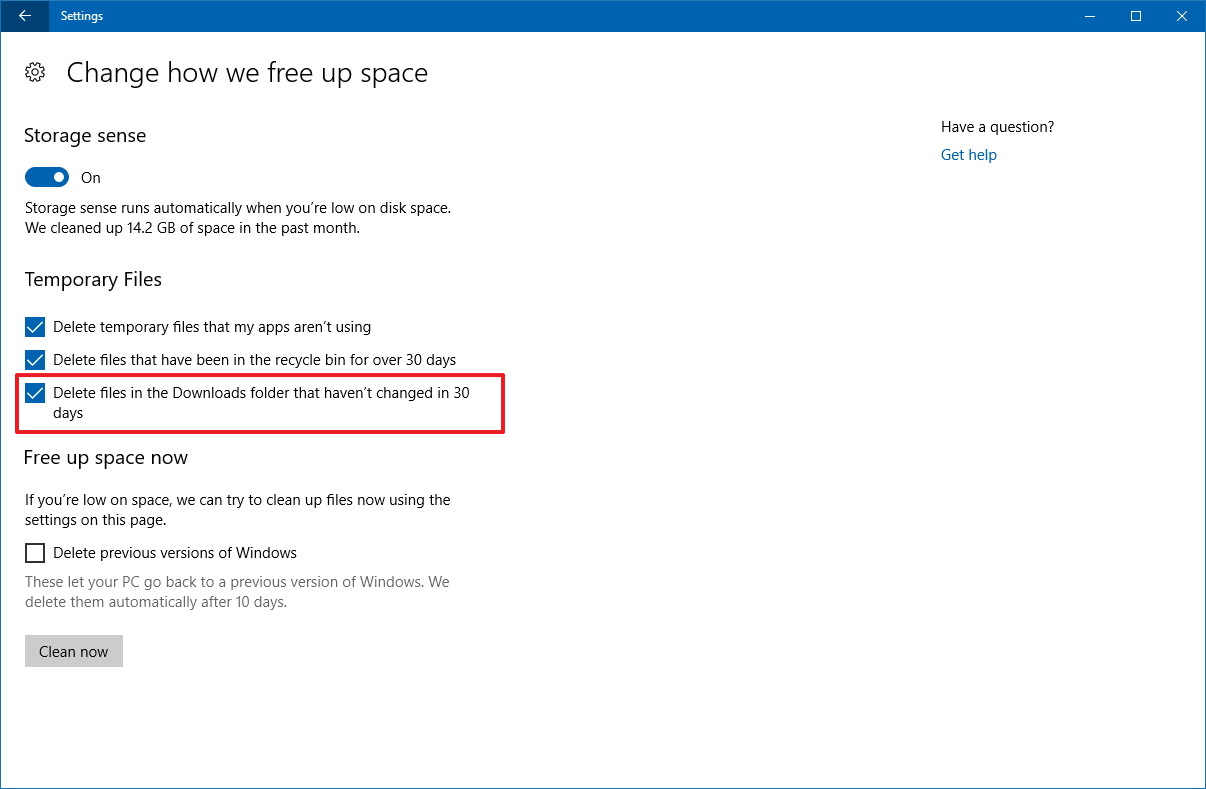 Storage sense settings