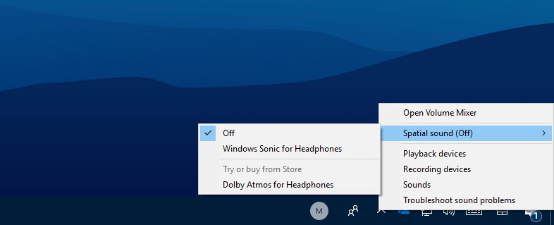 Windows Sonic Spatial sound settings