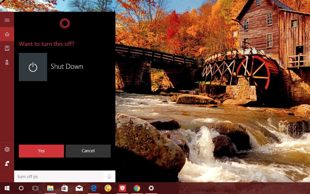 Cortana turn off PC command