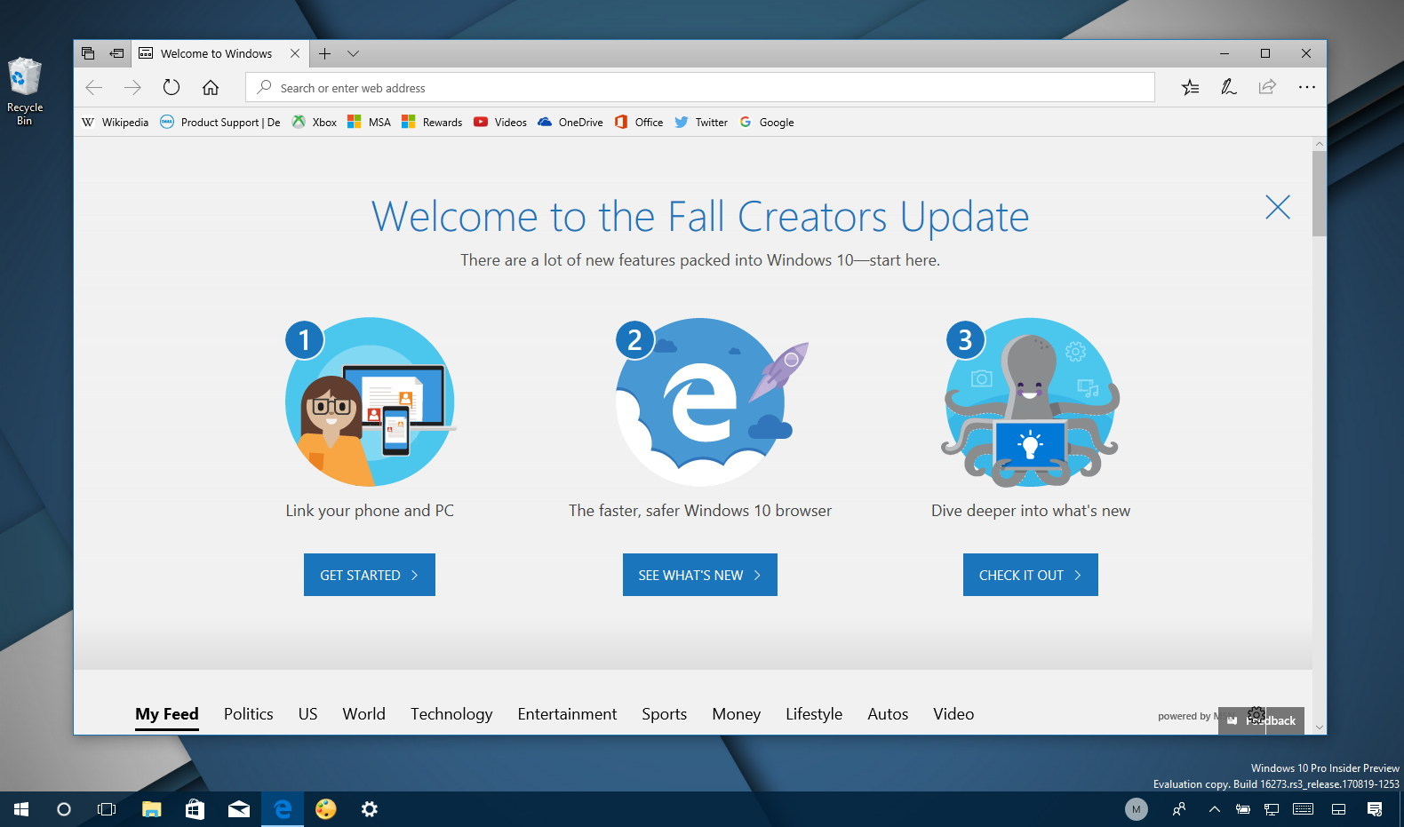 Windows 10 build 16273 Fall Creators Update Edge splash