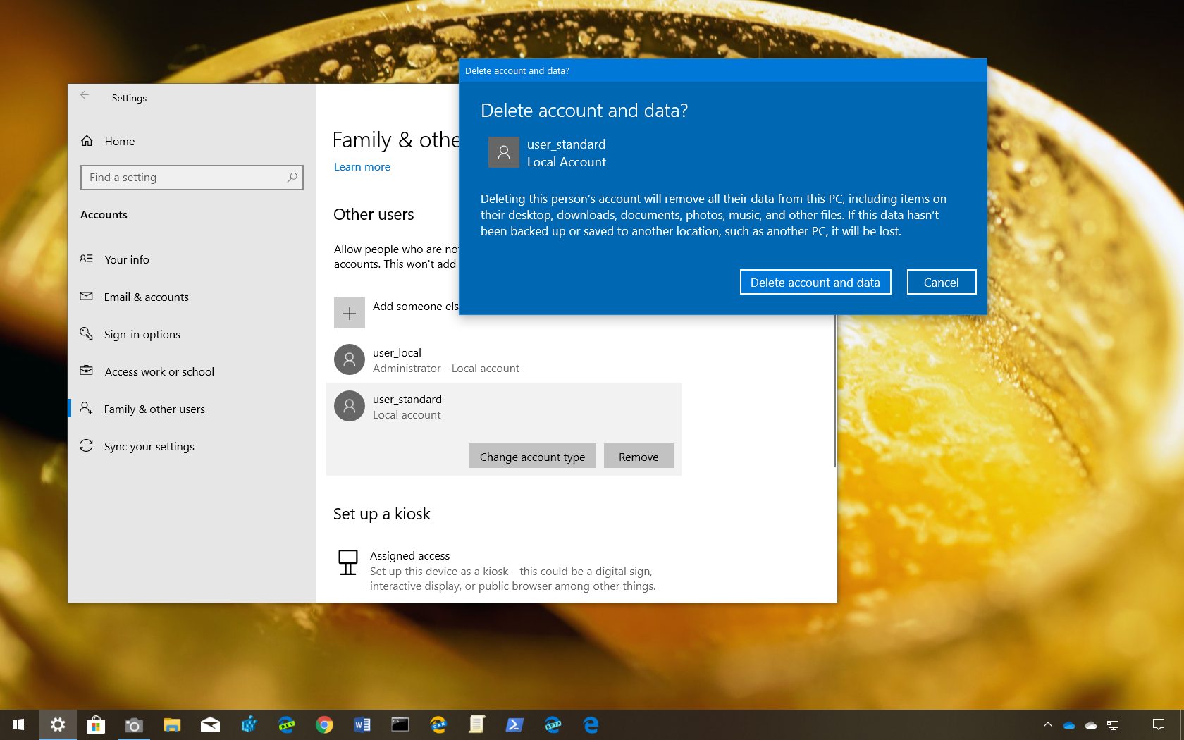 how to delete account from windows 10