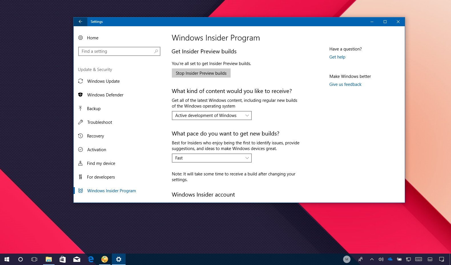 Windows 10 Redstone 4 in the Fast ring