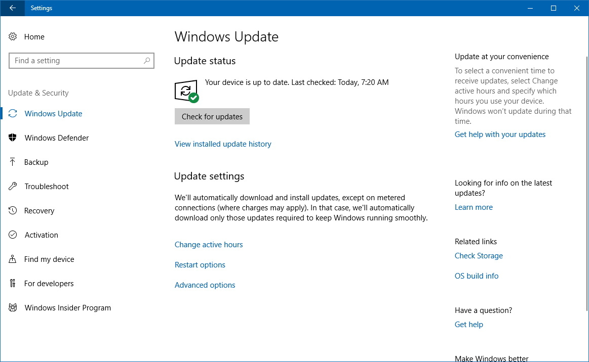 Windows Update settings