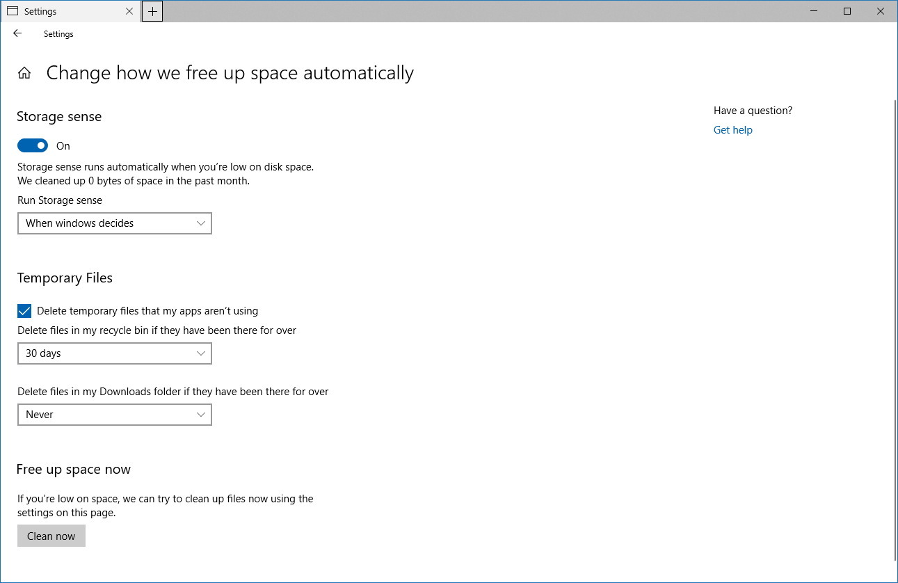 Change how we free up space automatically settings