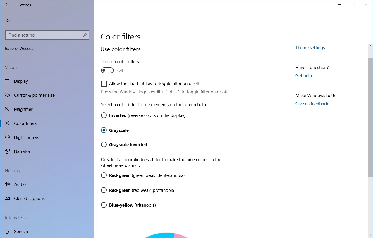 Color filters settings