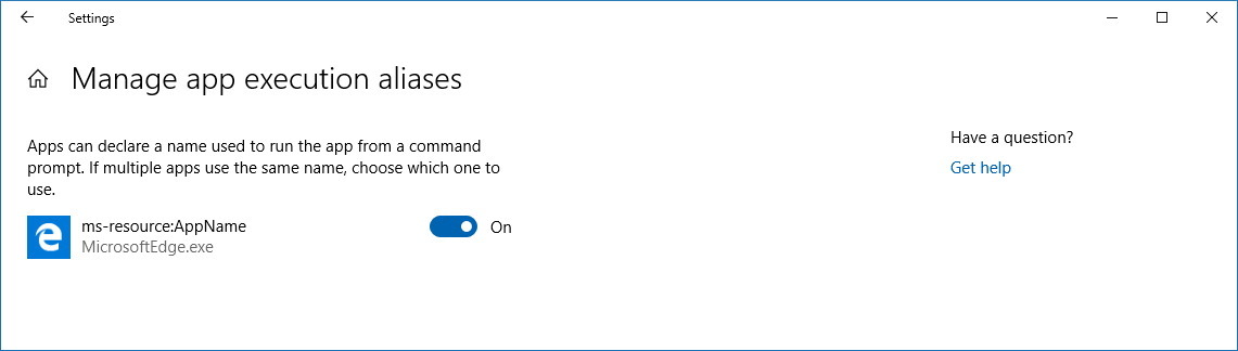 Manage app execution aliases settings