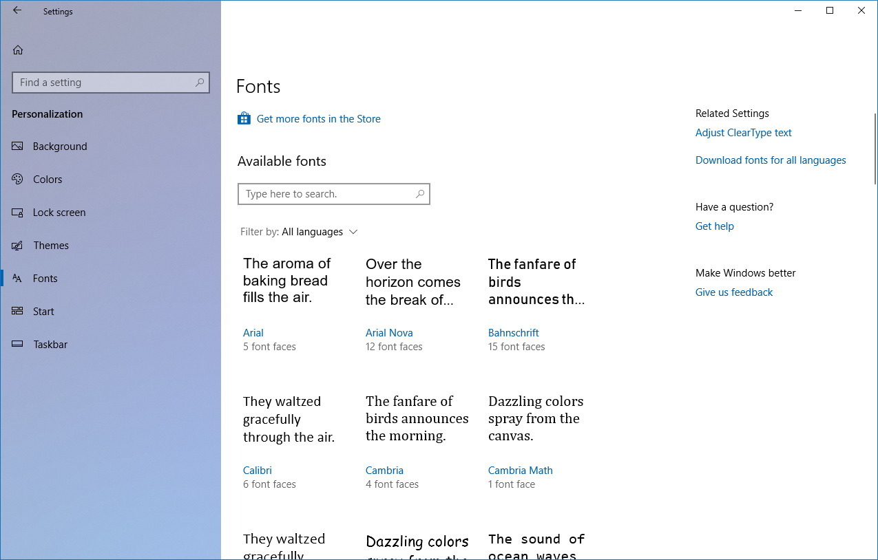 Fonts settings