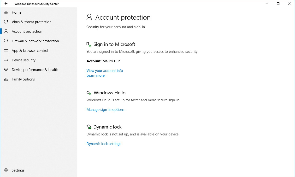 Account protection settings