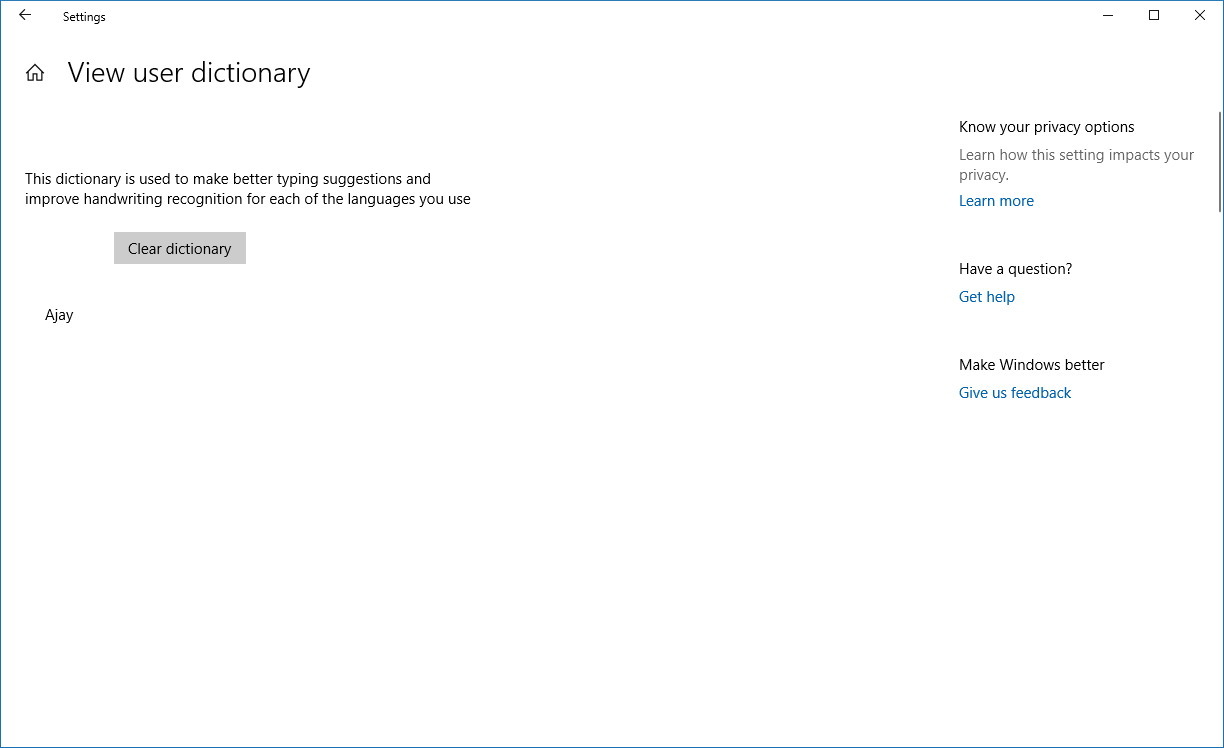 User dictionary settings