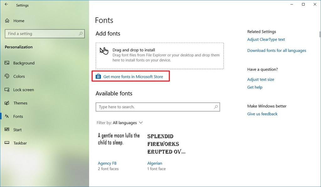 install downloaded font windows 10