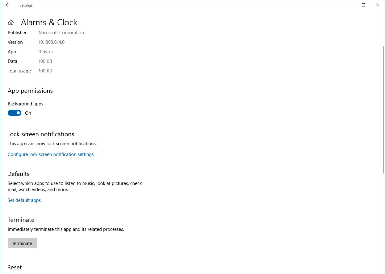 App advanced settings on Windows 10 Spring Creators Update