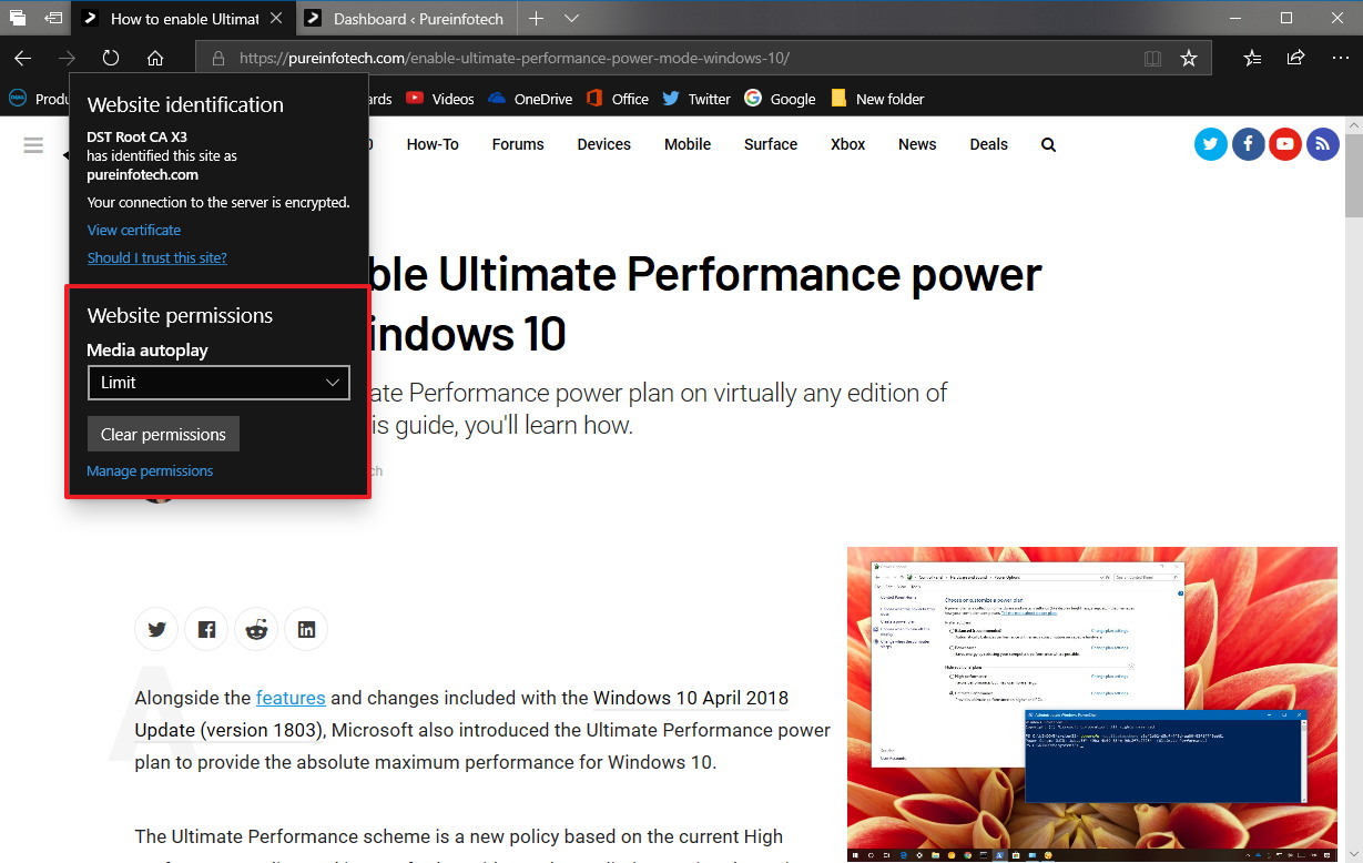 Media controls per-site on Microsoft Edge