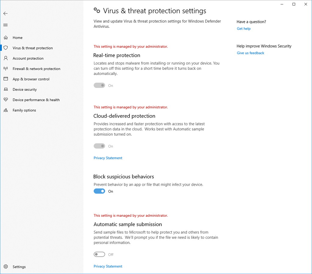 Windows Defender Block suspicious behavior feature