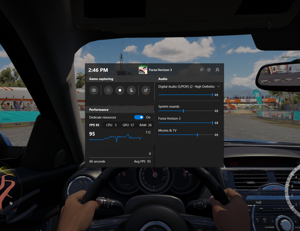 Game bar on Windows 10 Redstone 5