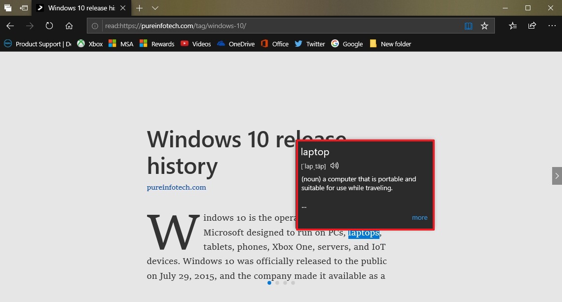 Microsoft Edge dictionary
