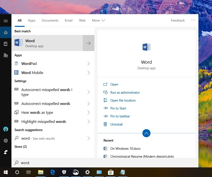 New search experience on Windows 10 version 1809